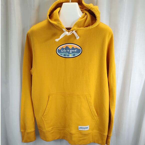 Life is Good Mustard Unisex Hoodie with Mountain Logo, M - Picture 1 of 8